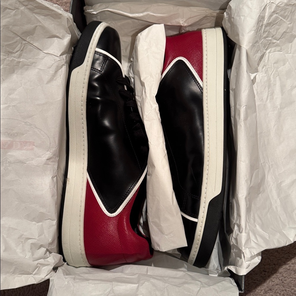 Prada Black Sneakers with Red and White Trim - Picture 7 of 9